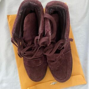 Ash suede eggplant color wedge sneakers